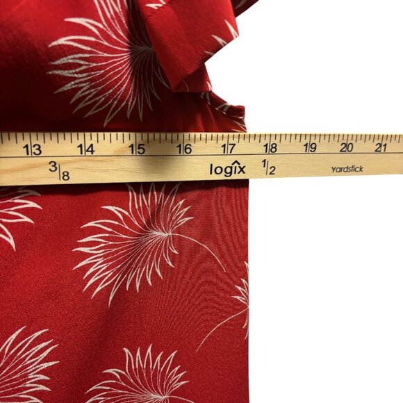 Madewell Red Off-Shoulder Palmflower Pattern Dress Size S 100% Silk - Picture 6 of 9